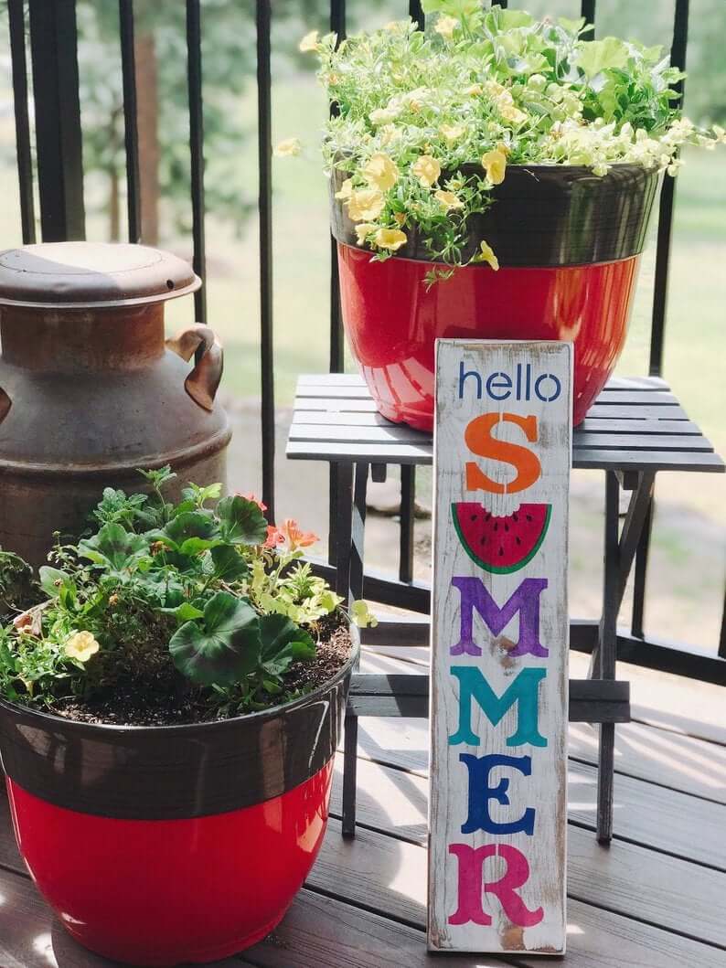 Colorful Hello Summer Wooden Sign