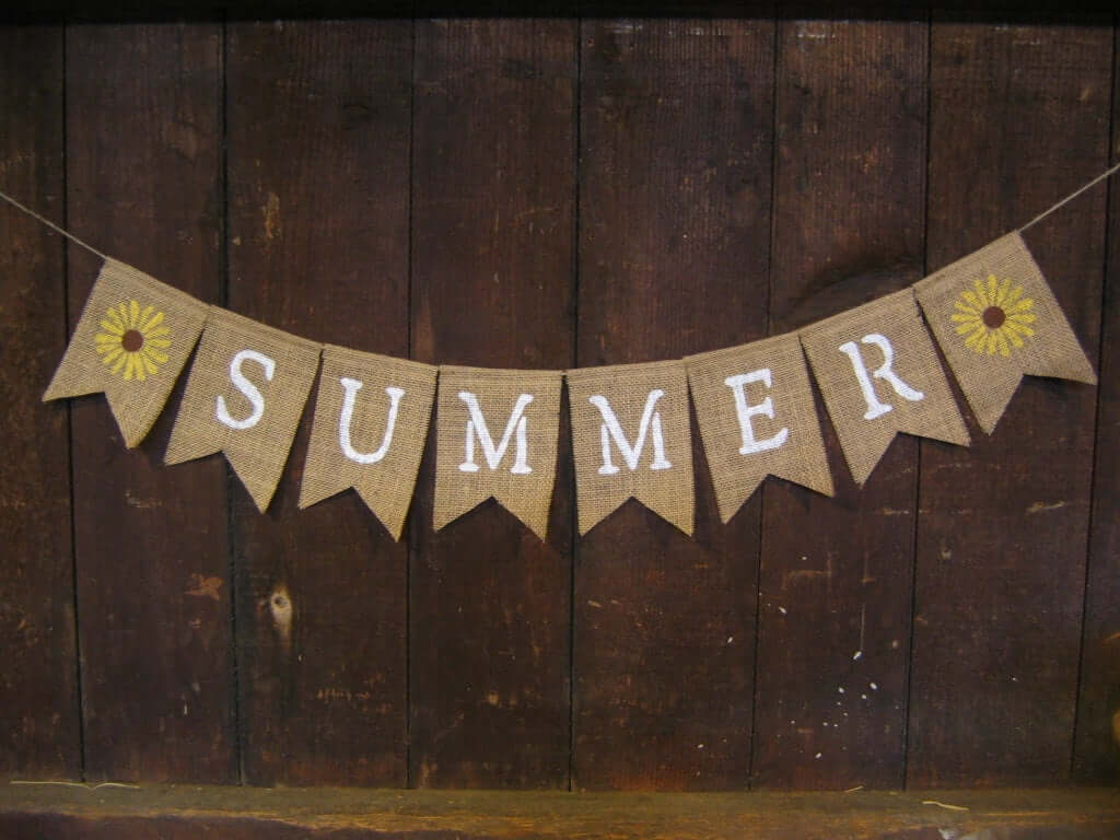 Summer Burlap Banner with Sunflowers