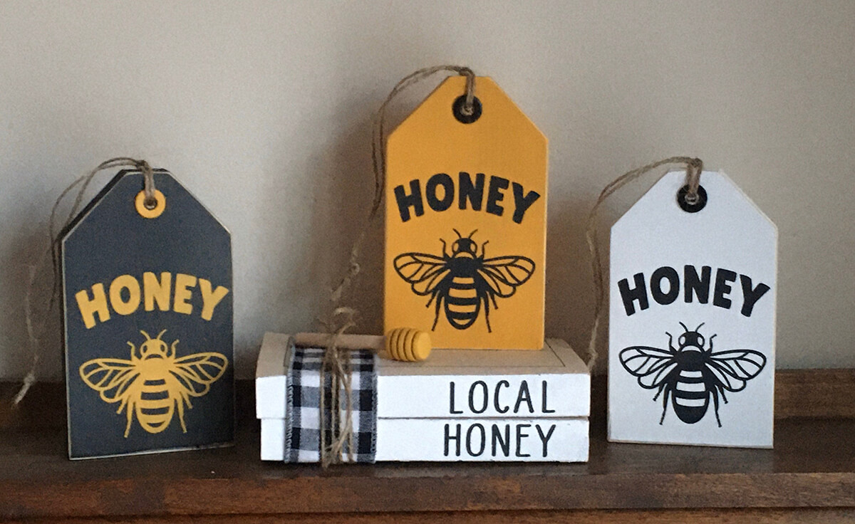 Honeybee Tag-Shaped Wooden Signs