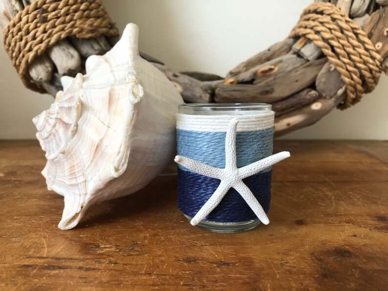 Decorative Hues of Blue Starfish Candle Jar