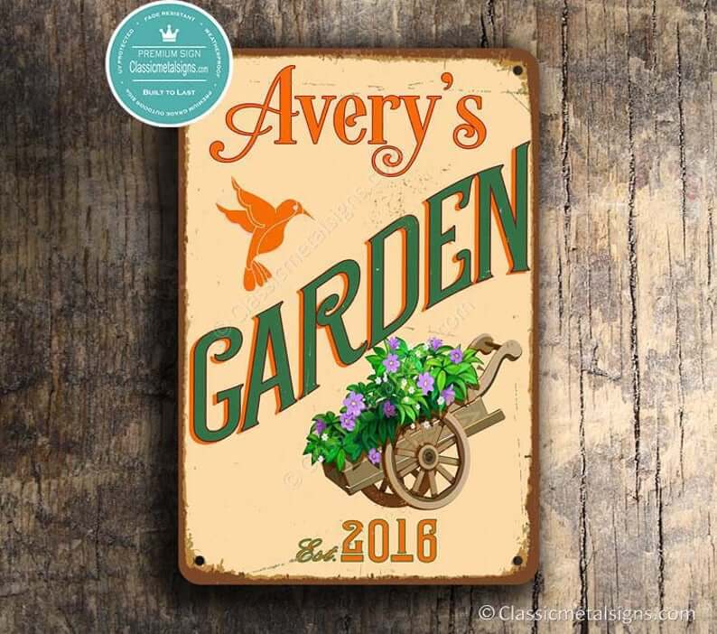 Personalized Garden Sign with Hummingbird