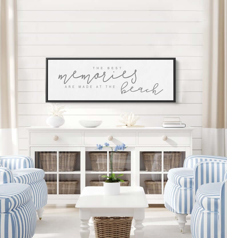 Coastal Hamptons Inspired Modern Beach Memories Sign