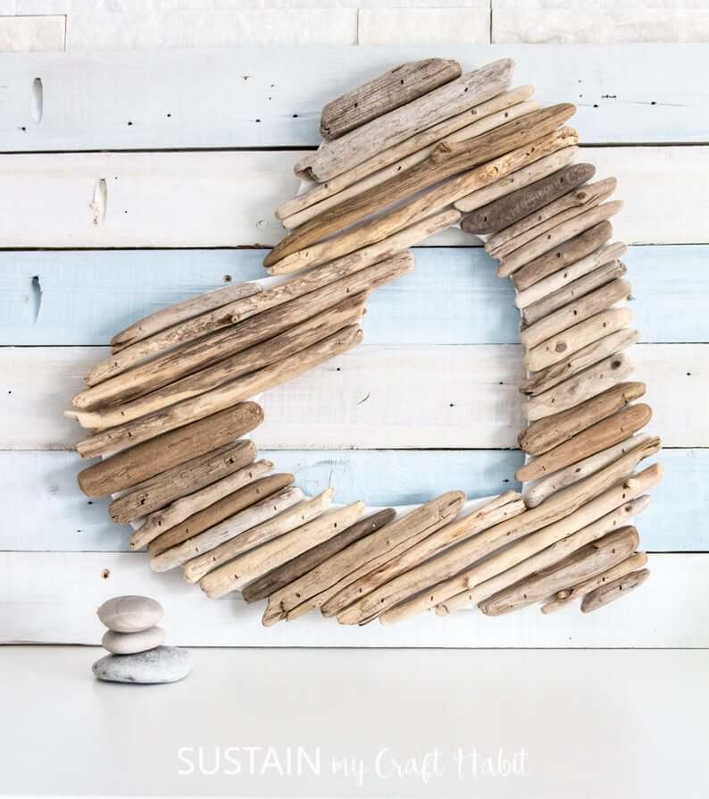 Rustic Coastal Driftwood Heart Wall Art