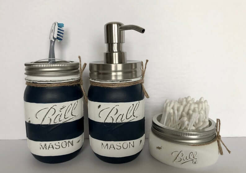 Striped Mason Jar Bathroom Organization