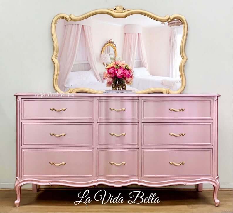 Rose Gold Painted Dresser with Mirror