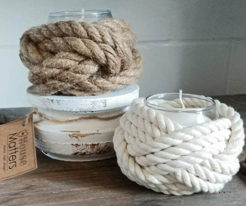 Nautical Rope Wrapped Candle Jars