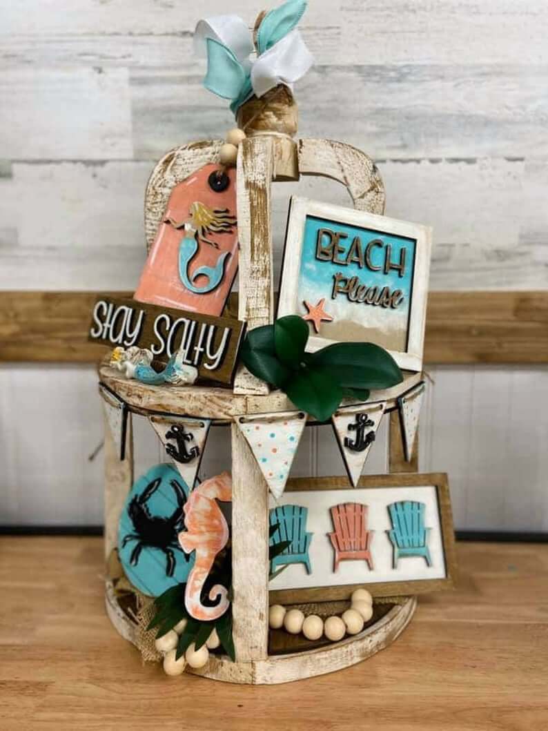 Stay Salty Beach Themed Tiered Tray Set