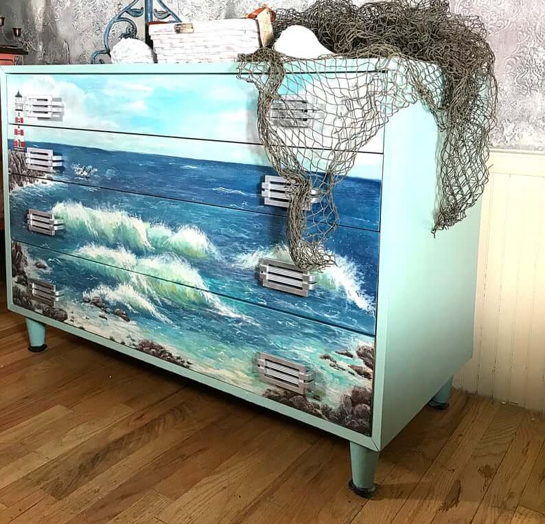 Lighthouse and Crashing Waves Seascape Dresser