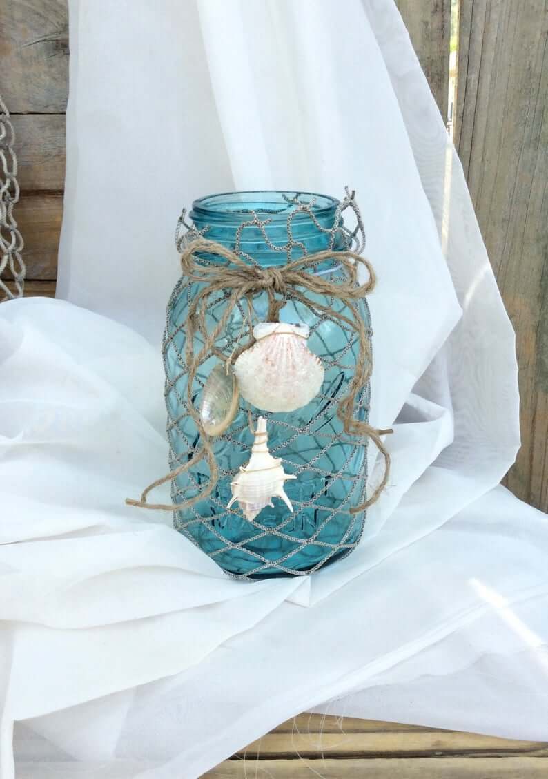 Surrounded with Sea Shells Blue Jar