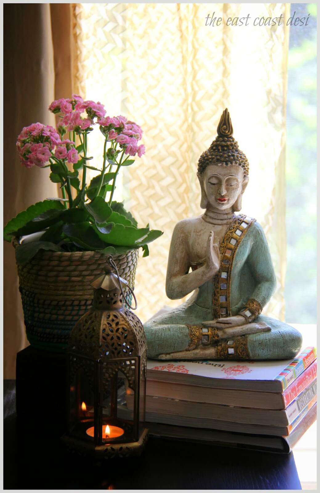 Buddha with Beautiful Lantern and Flowers