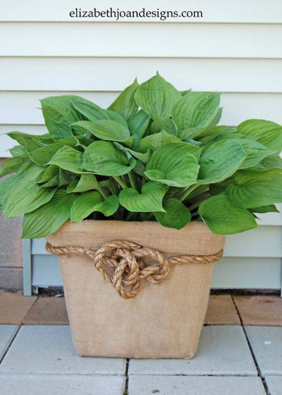 Natural Brown Burlap and Nautical Knot Porch Planter