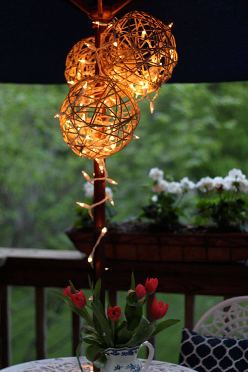 DIY Outdoor Wooden Sphere Twinkle Lights Display