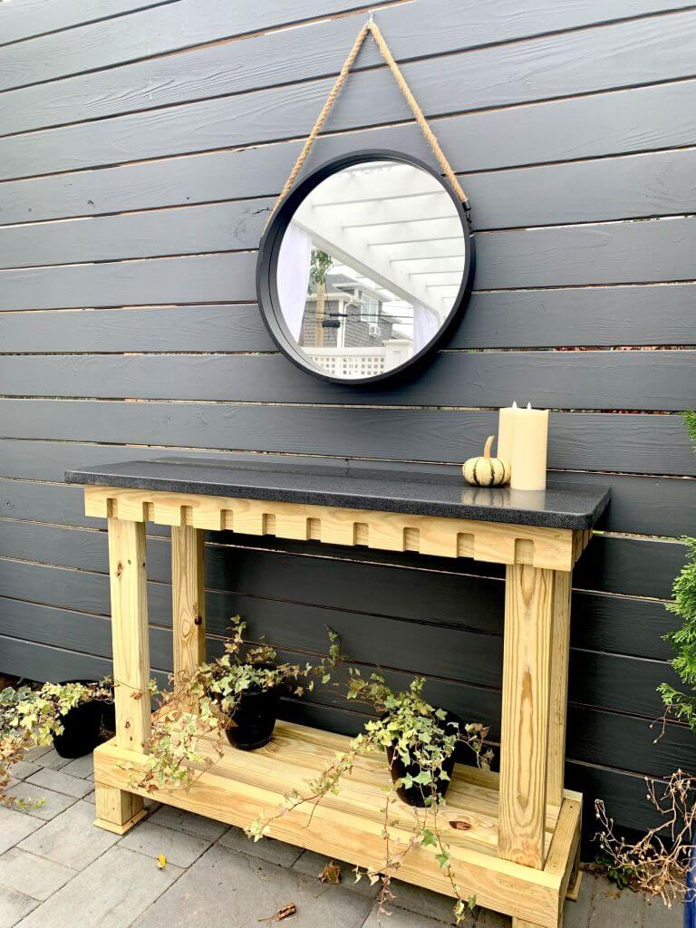 Wood and Granite Outdoor Console Table