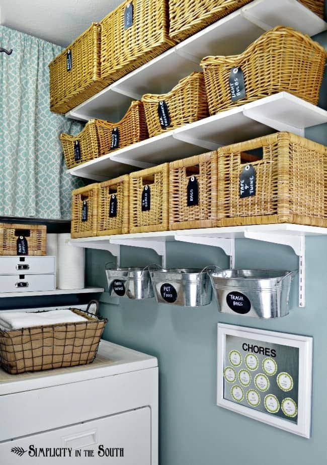 Open Shelf Laundry Storage with Baskets
