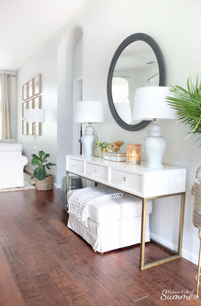 Sophisticated Serene White and Gold Entry Table