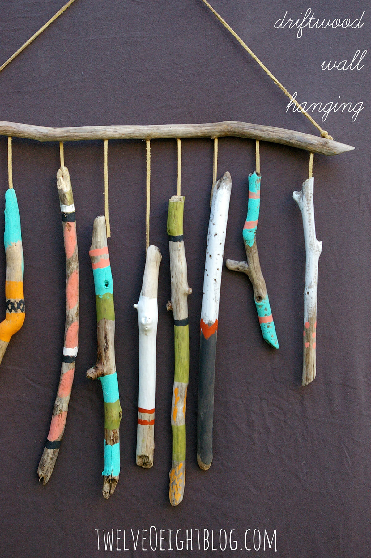 Bright Colorful Hand Painted Driftwood Wall Hanging