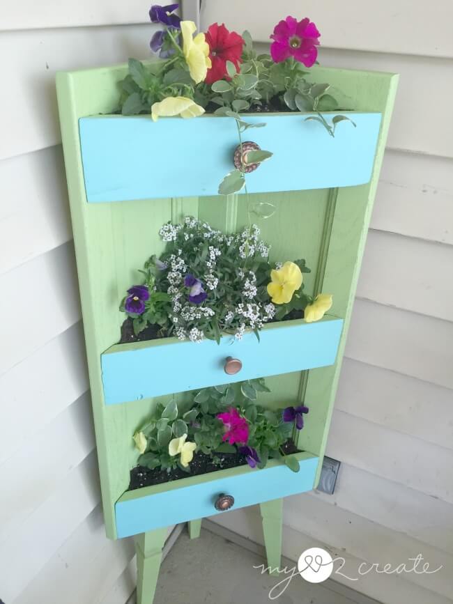 Tiered Corner Drawer Full of Flowers Upcycled Garden Goodie