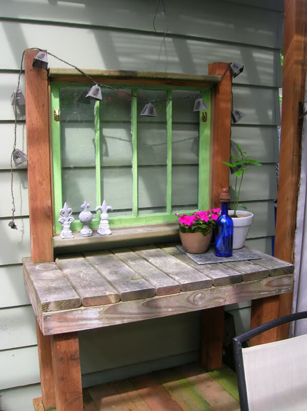 Eclectic Vintage Window Outdoor Garden Station