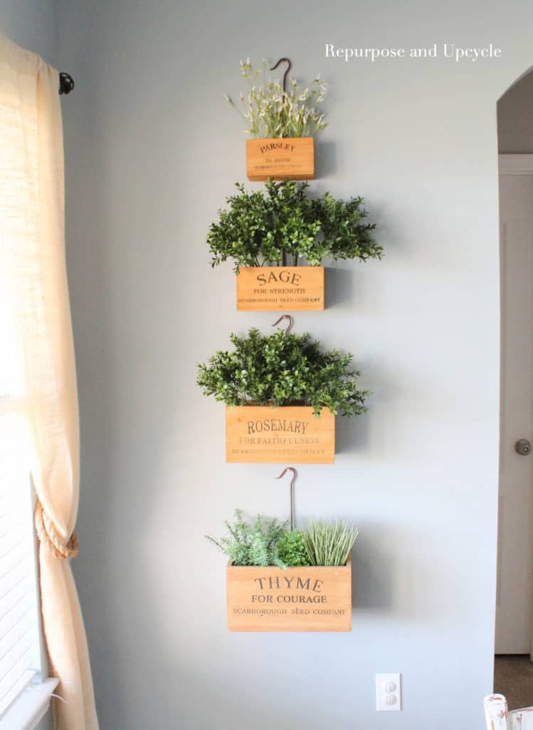 Hanging Herb Garden With Wooden Boxes