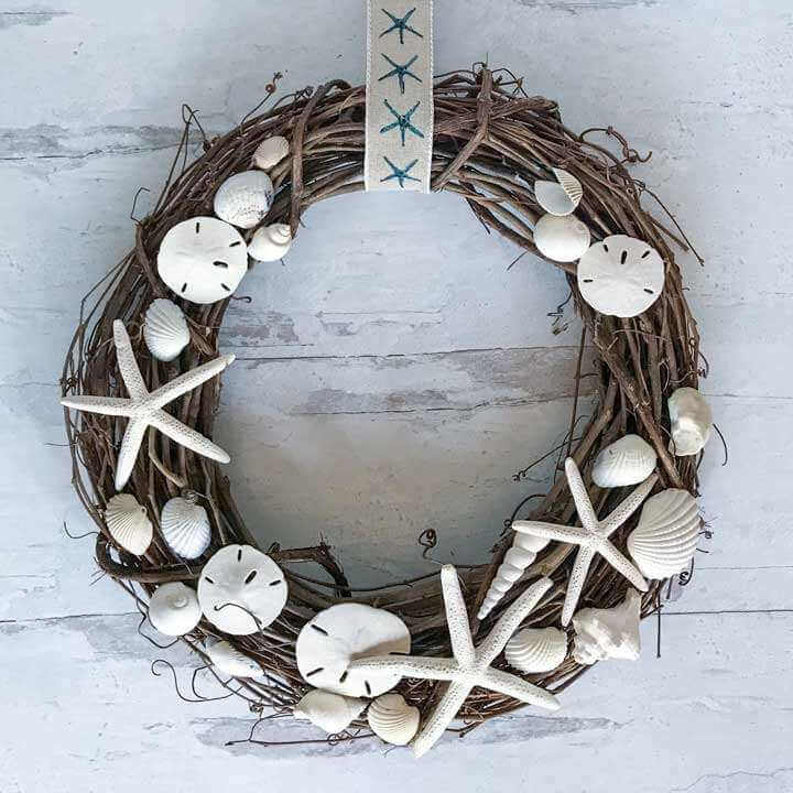 Grapevine and Shell Coastal Country Creation Wreath