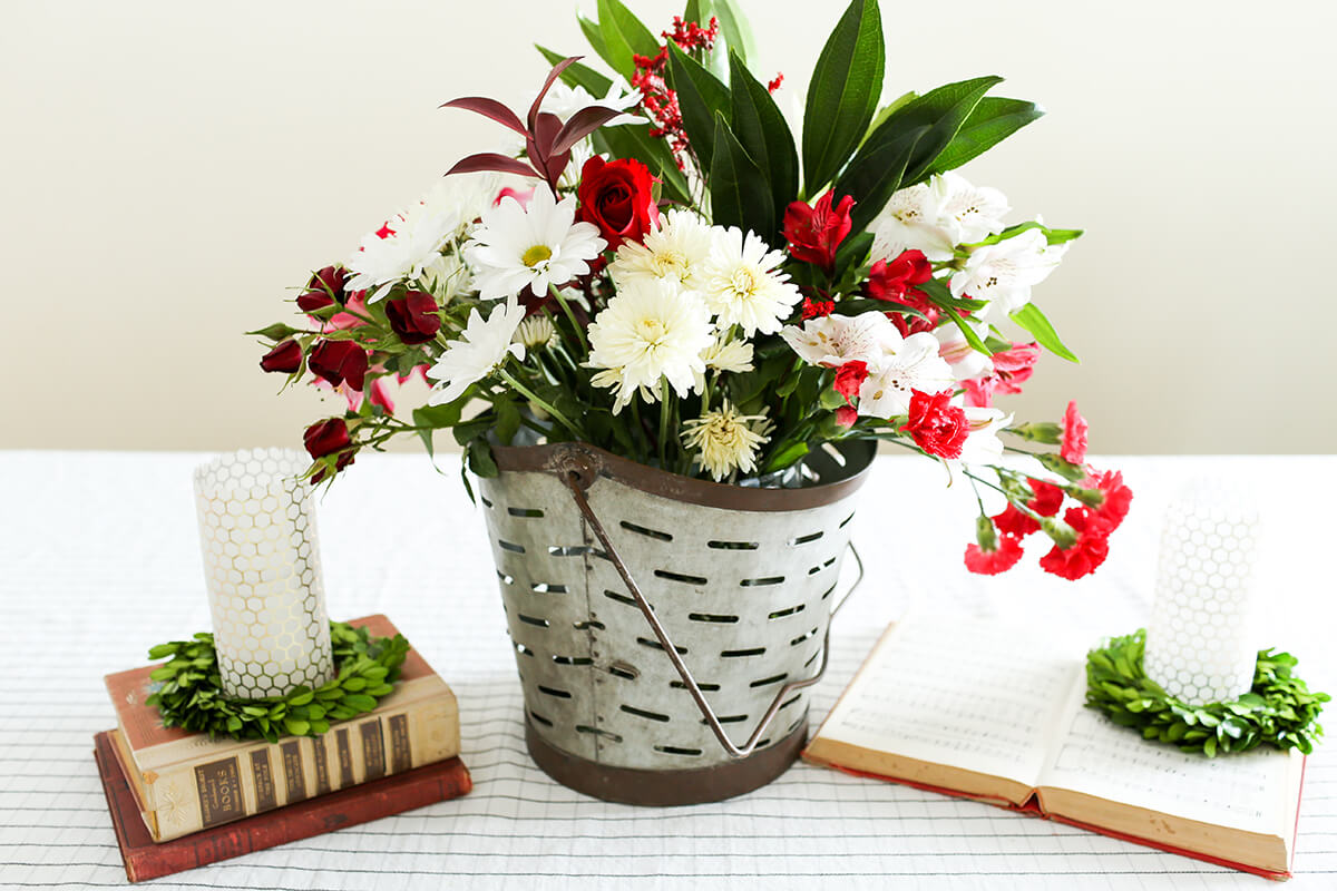 Rustic Galvanized Bucket Flower Arrangement