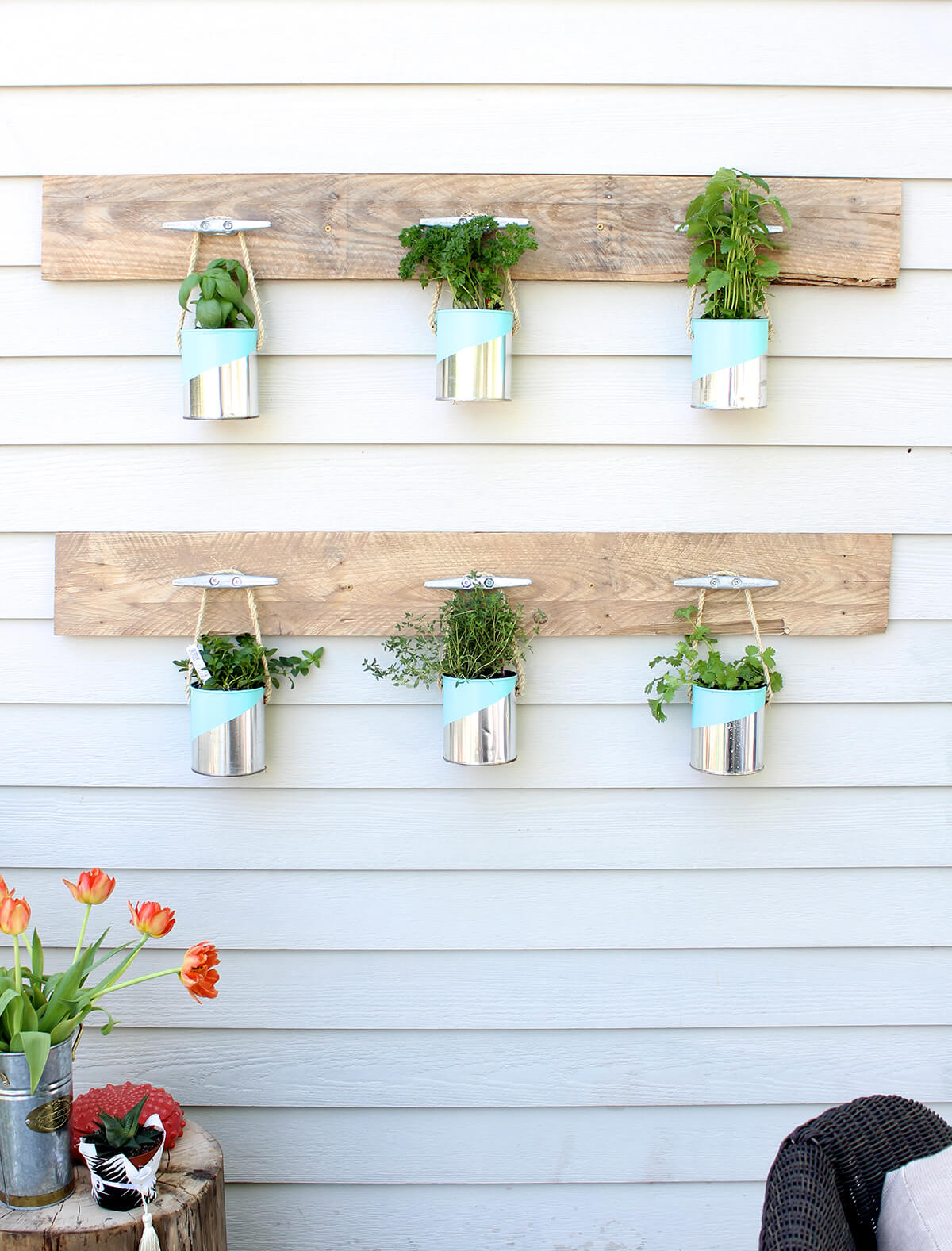 Recycled Buckets and Wooden Pallets