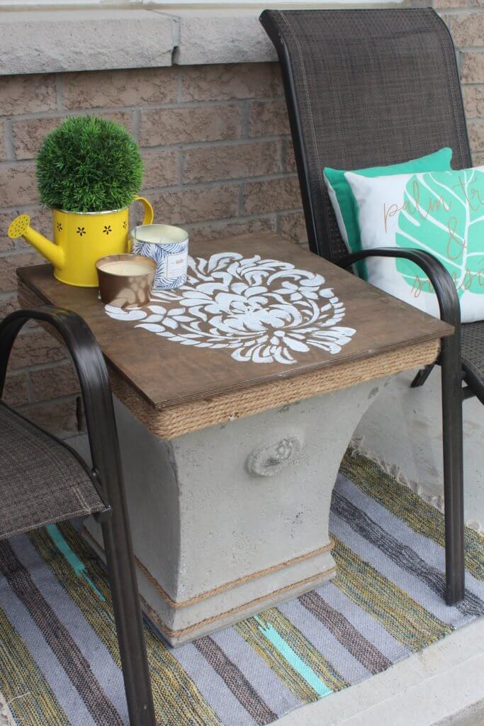 Stencil and Twine Repurposed Patio Side Table — Homebnc