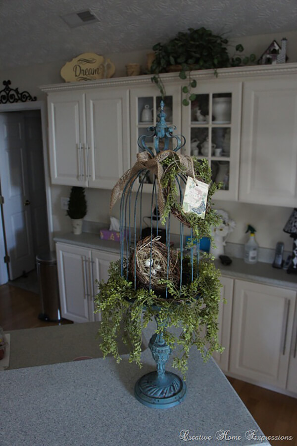 Vintage Blue Wired Cloche Birdcage Decor