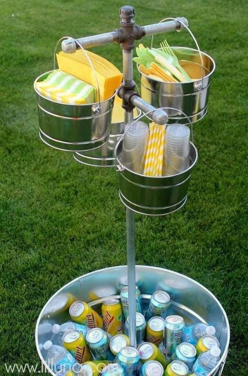 Galvanized Beverage and Utensil Party Station