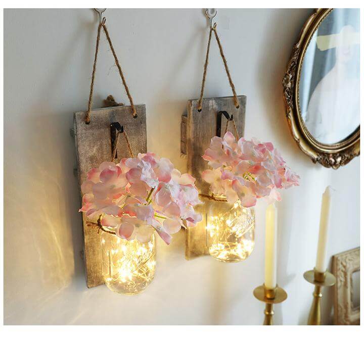 Mason Jar Flower Sconces with LED Lighting