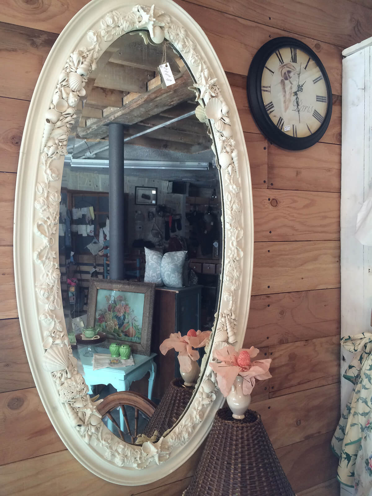 Antique Sea Shell Studded Oval Mirror