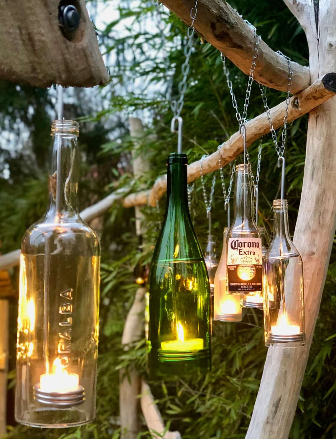 Hanging Glass Bottle Tea Light Display