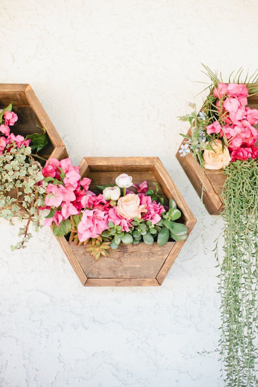 Beautifully Overflowing Wooden Hexagon Planters