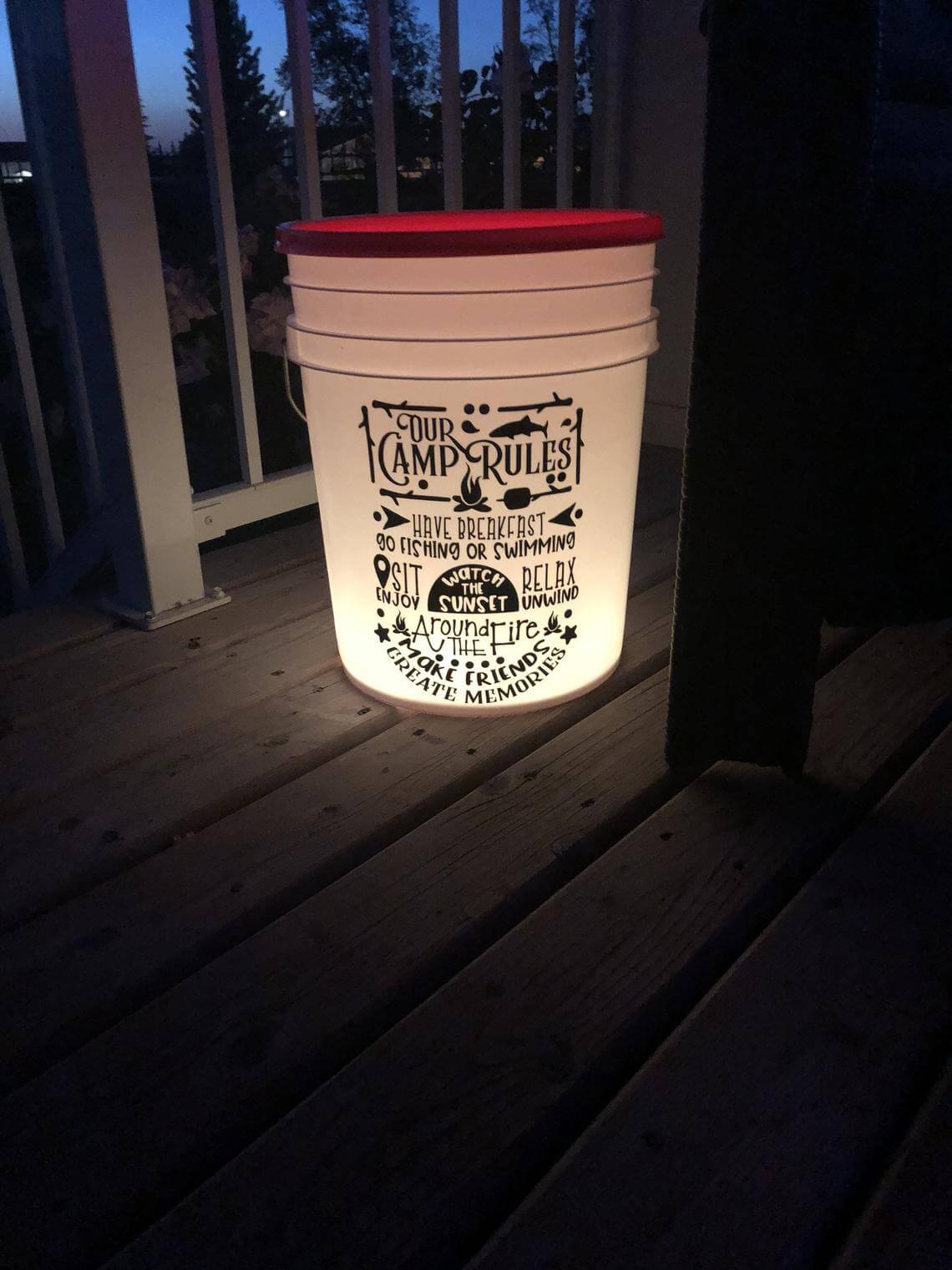 Vinyl Lettering Camp Rules Illuminated Bucket