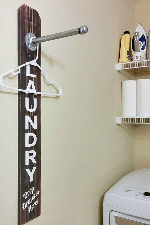 Laundry Room Sign with Built-in Hanging Rod