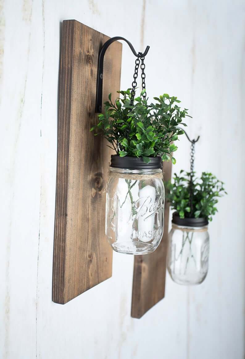 Wooden Base Metal Hanger for Mason Jar