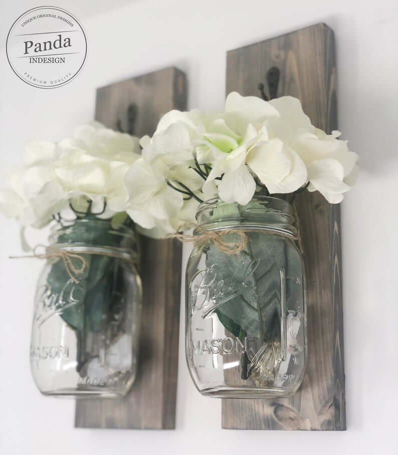  Barnwood Og Mason Jar Veggen Sconce Sett