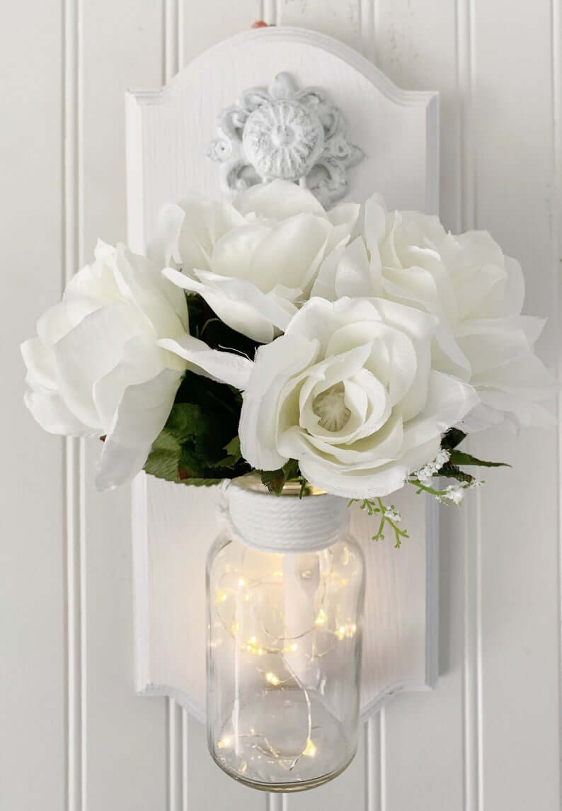  Classico bianco Bouquet riempito Mason Jar Art