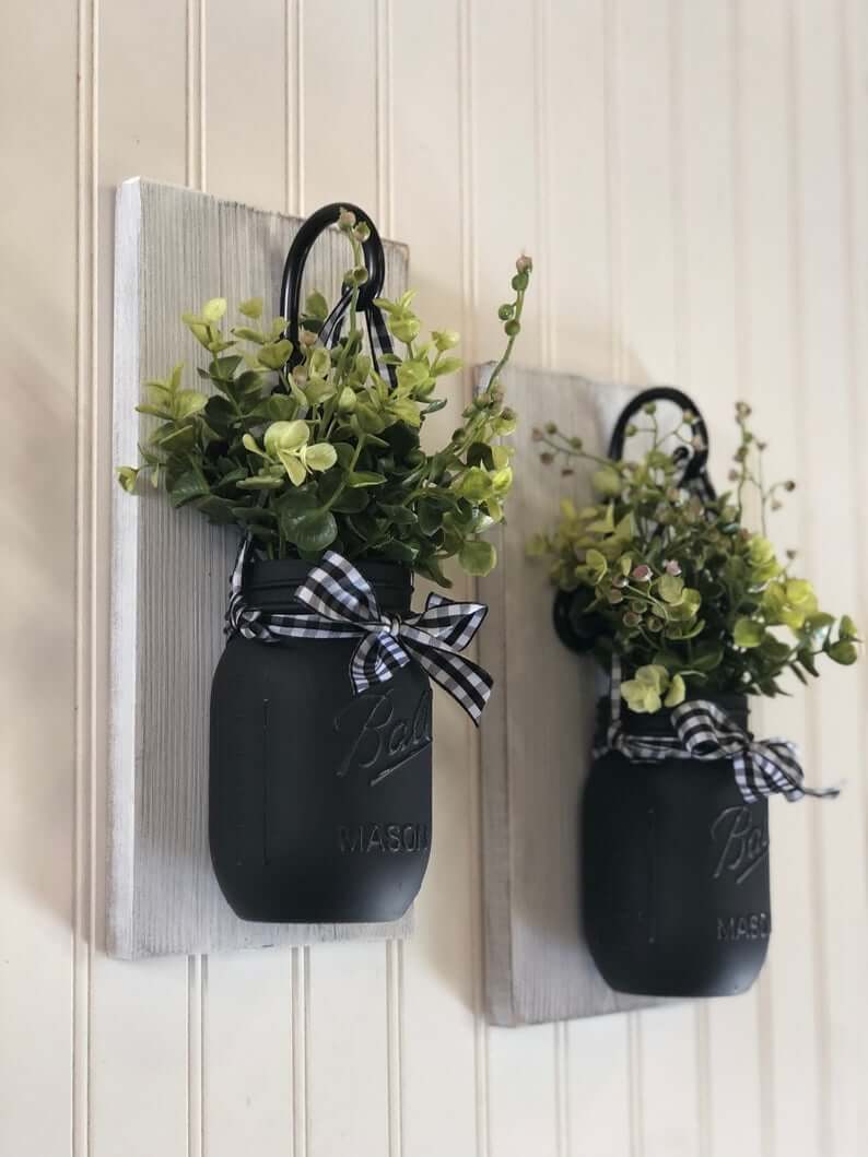 Buffalo Plaid Ribbon en Black Mason Jar