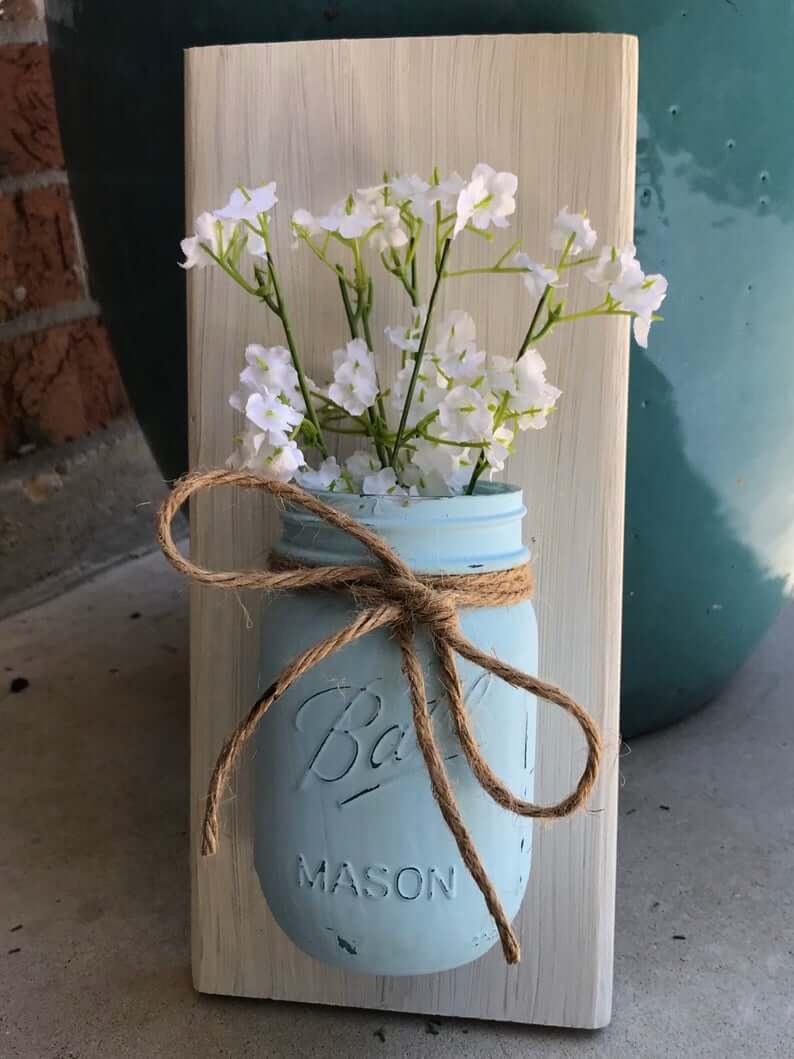 Painted Mason Jar Vase on Board