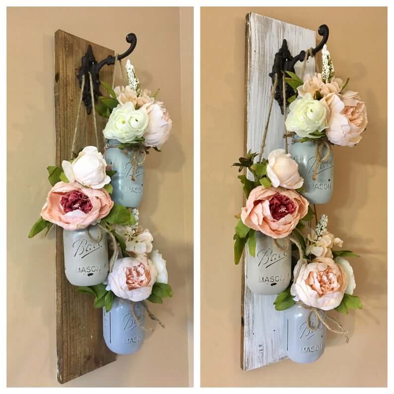 Wrought Iron Hook and Mason Jar Trio