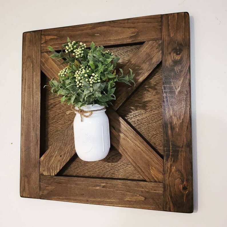 Wooden Cross Panel Board with Mason Jar