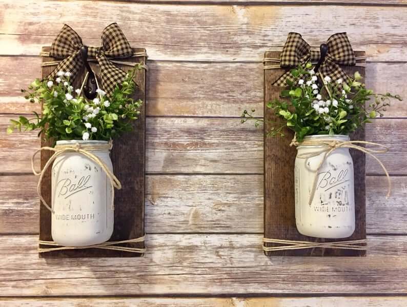 Rustic Country Charm Bow with Mason Jar