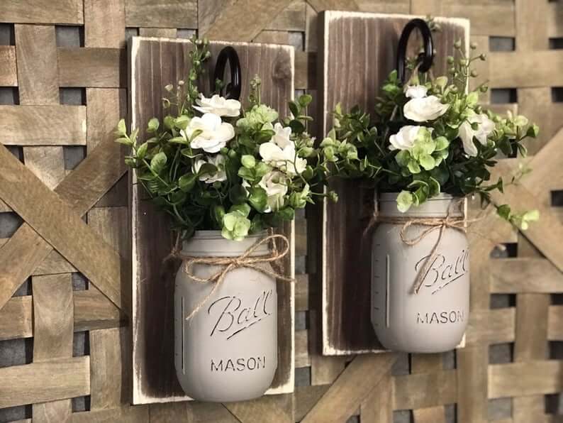 Noodlijdende bruine Mason Jar Wandhanger