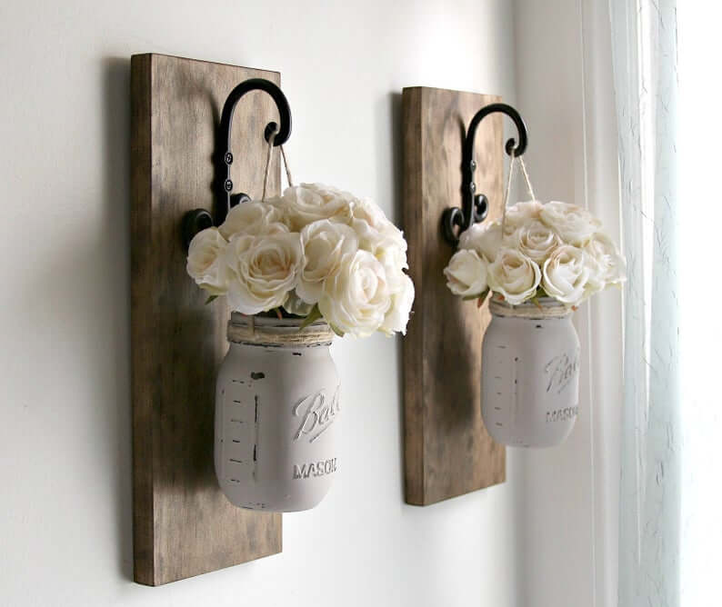 Hanging Painted Mason Jar Vases on Hooks