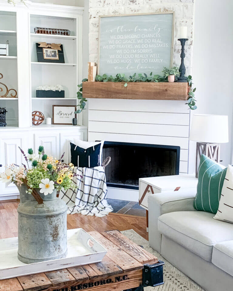 Wood and White Modern Farmhouse Fireplace