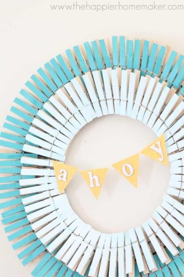 Ahoy Matey Nautical DIY Clothespin Wreath