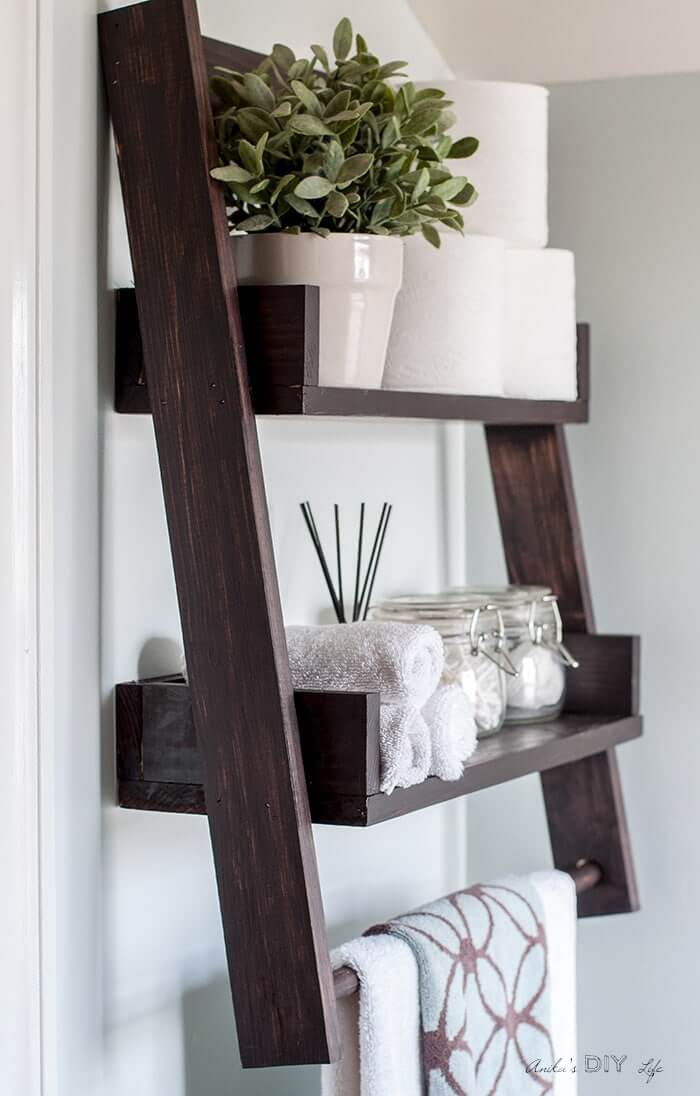 bathroom storage with towel rack