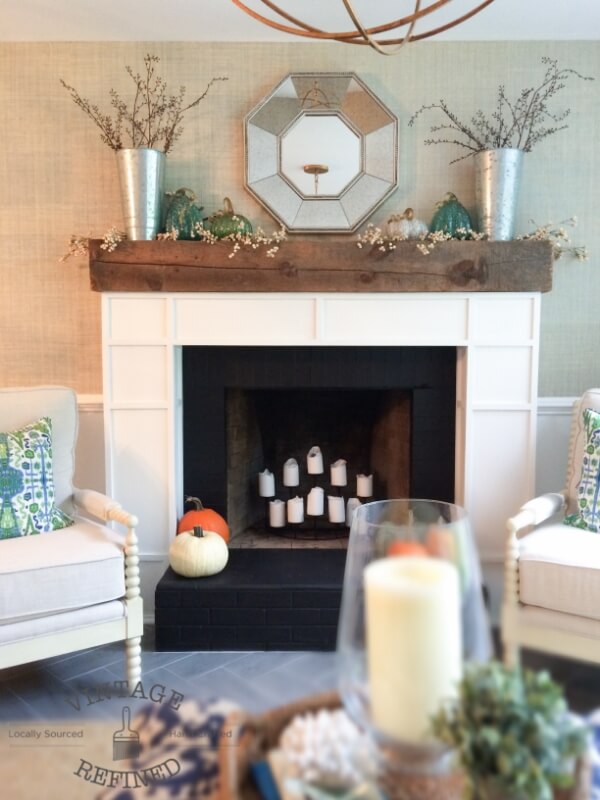Molded Fireplace Frame with Rustic Wood Mantel