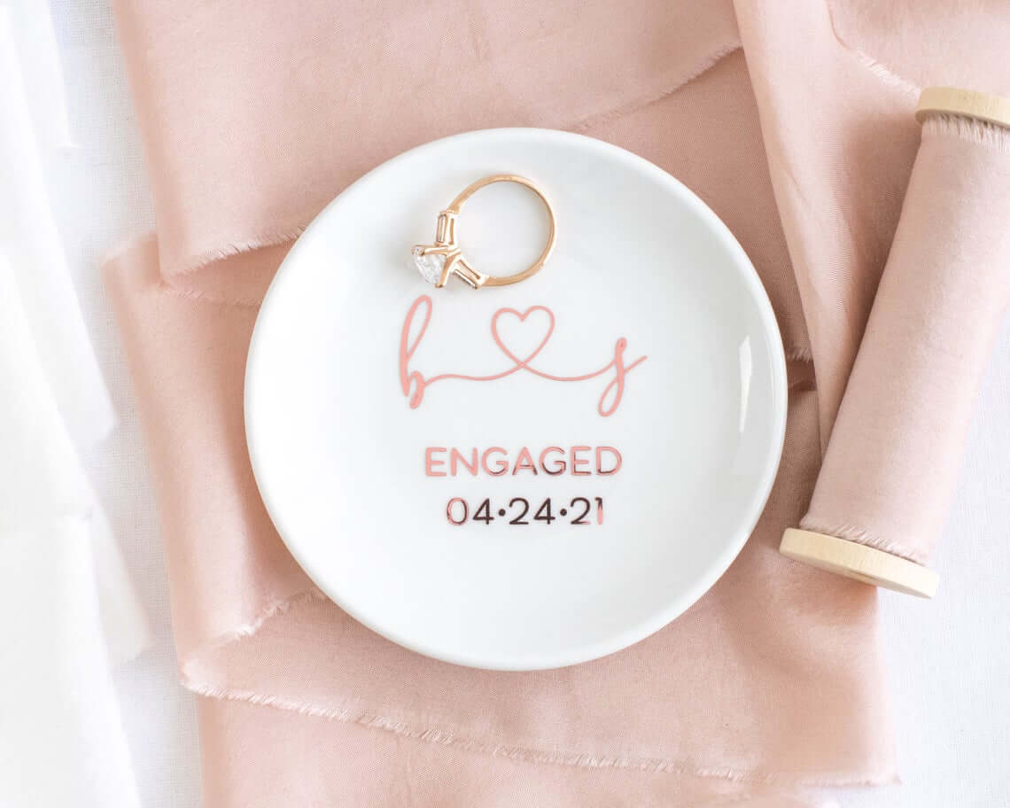 Personalized White Engagement Ring Dish
